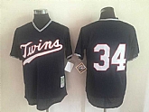 Minnesota Twins #34 Kirby Puckett Black Mitchell And Ness Throwback Pullover Stitched Jersey,baseball caps,new era cap wholesale,wholesale hats